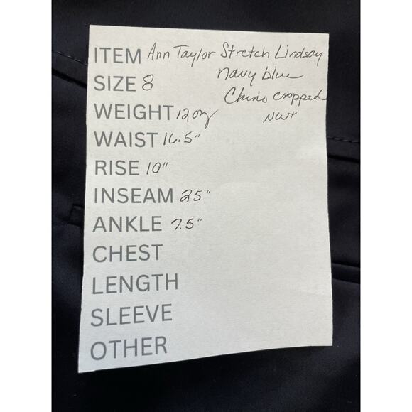 Ann Taylor LINDSAY Stretch Cropped Chino Pants Size 8 Navy Blue Mid Rise NEW - Picture 11 of 11